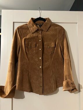 INC International Concepts Suede Button-Down Shirt Jacket in Tan